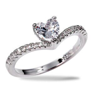 ❤Sweet Pure CZ Cubic Twisted Lovely Diamonds Heart Rings for Women,MARR9071